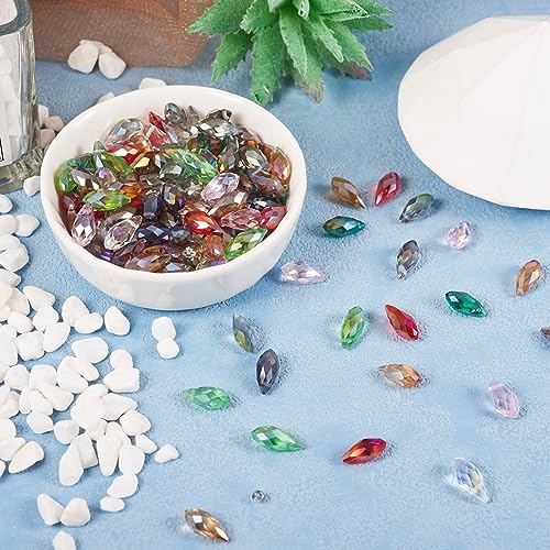 Craftdady 220Pcs Faceted Glass Teardrop Beads AB Color Briolette Crystal Beads Czech Crystal Charms Water Drop Spacer Beads for Crafts Sun Catcher Jewelry Making - color: Mixed Colors, 11.5~13x6mm