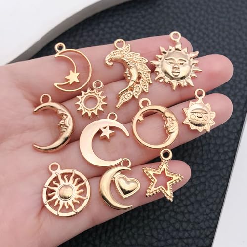 WOCRAFT 60pcs KC Gold Sun Moon Star Charms Bracelet Charms for Jewelry Making Sets DIY Necklace Bracelet Keychain Crafting Charms Kit Craft Supplies (SN836) - color: KC Gold, size: Sun Moon Star Charms