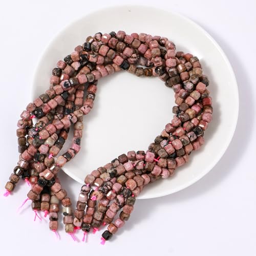 Natural Faceted Rhodochrosite Cube Stone Beads 5-5.5mm 60pcs/str Loose Square Semi Gemstone Stone Beads for Making Bracelets Necklace Earrings - color: Rhodochrosite