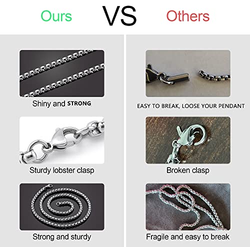 Square Rolo Chain Necklace Stainless Steel Round Box Necklace for Men Women/2mm-7mm/16Inch-36Inch - color: Stainless Steel-Silver, size: 22 Inches, style: 2 mm width