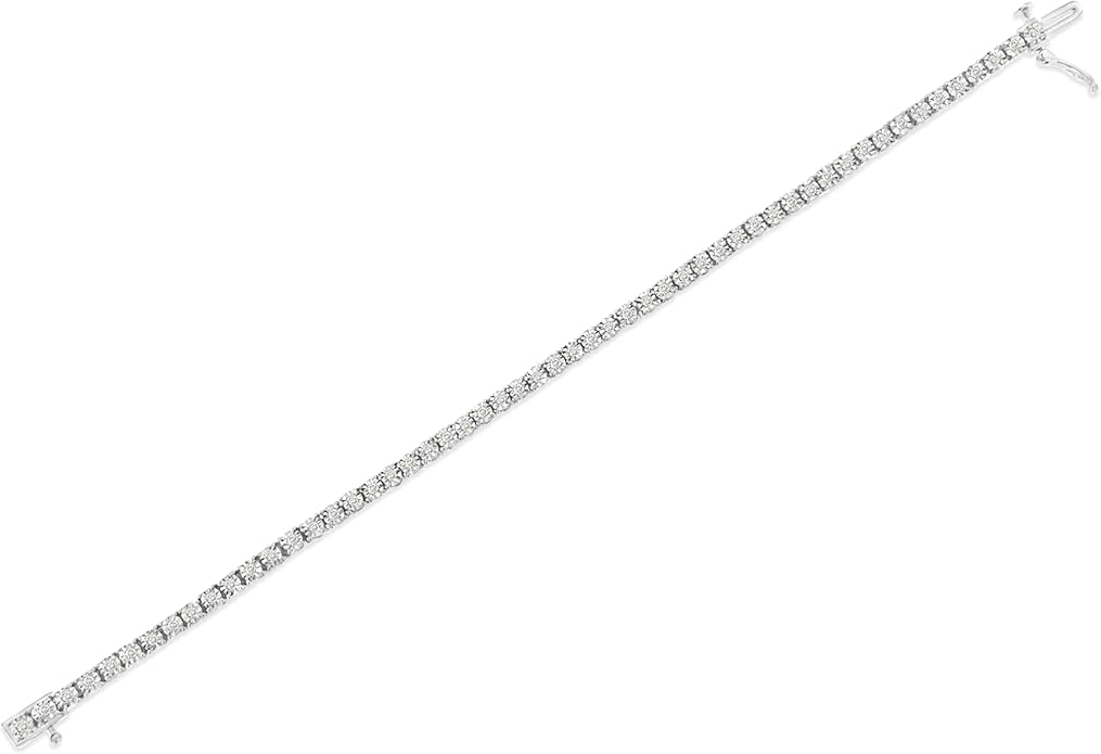 Original Classics 1.0 Cttw Miracle Set White Diamond Round Faceted Bezel Tennis Bracelet (I-J Color, I3 Clarity) - Choice of Metal Color and Size