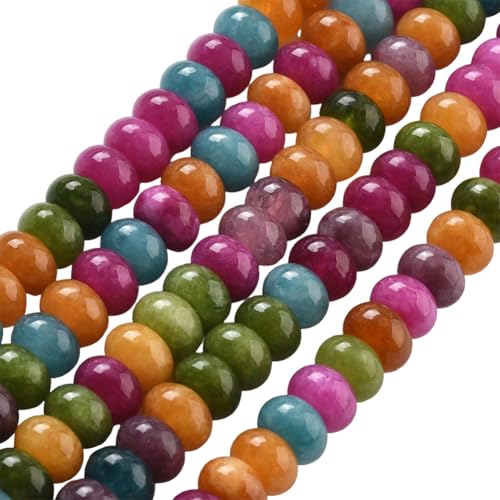 1 Box 150PCS 5X8MM Natural Rondelle Jade Beads with Hole Abacus Stone Gemstone Crystal Energy Power Colorful Disk Flat Spacer Bead for Jewelry Making Bracelet Necklace DIY Craft Supply - color: Mixed Color, size: 150pcs