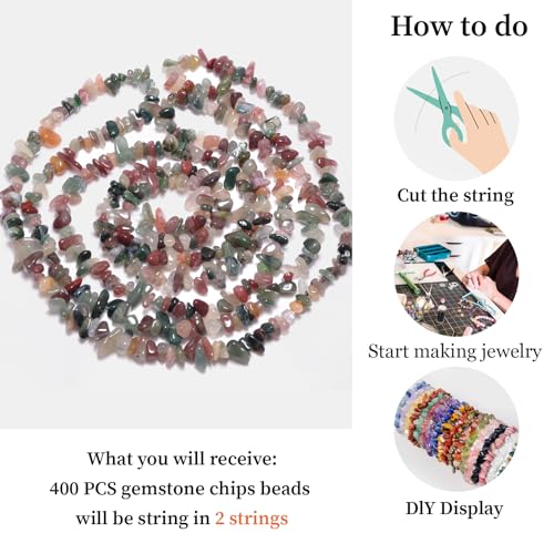400pcs Natural Chip Stone Beads for Jewelry Making Purple Green Agate 5-8mm Irregular Gemstones Healing Crystal Loose Rocks Bead Hole Drilled for Bracelet Making DIY Art Crafts - color: Purple Green Agate(2 Strands-62")