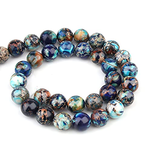 Natural Stone Beads 8mm Mixed Blue Imperial Jasper Polished Round Smooth Gemstone Beads for Jewelry Making Adults 15 Inch(Mixed Blue Imperial Jasper,8mm) - color: Mixed Blue Imperial Jasper, size: 8mm