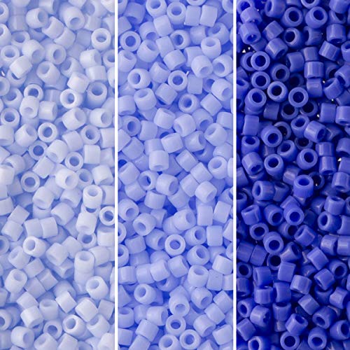 Miyuki Delica Seed Beads Bundle: Size 11/0, Blue Opaque Palette Collection DB1137, DB1138, DB1497-3 Tubes of 7.2 Grams ea