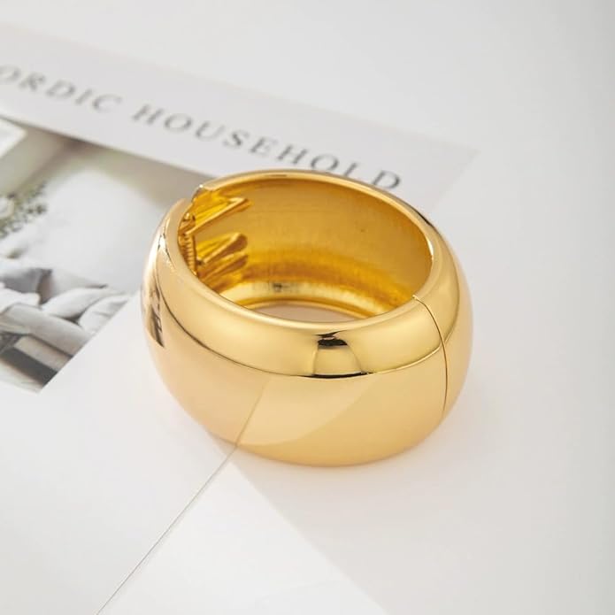 Statement Golden Matte Bracelet for women Minimalist Chunky Brushed Bangle Bracelet Vintage Thick Wide Cuff bracelet Gold Plated Open Cuff Geometric Bracelet