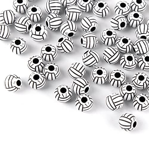 AUEAR, 100 Pack Volleyball Beads 12mm for Sport Jewelry Making Necklace Bracelet Craft Decoration Accessories - color: Volleyball, size: 100 Pack