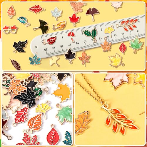 MARFOREVER Maple Leaf Charm, 120Pcs Fall Leaf Charms for Jewelry Making, Thanksgiving Day Charms Autumn Enamel Pendant for DIY Bracelet Necklace Earrings Crafts Gifts for Women Girls - style: Maple Leaf