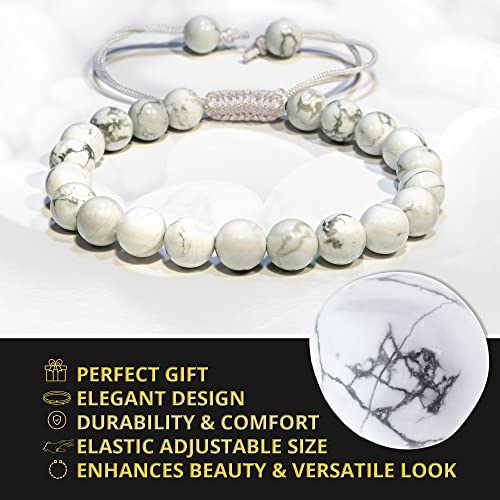 ANAYA AGATE Energy Protection Crystal Handmade Adjustable Bead Bracelet Perfect for Men, Women’s Christmas Gift - Gemstone Healing Stretch Bracelet Pulsera Para Hombre Mujer Stocking Stuffer - color: Howlite