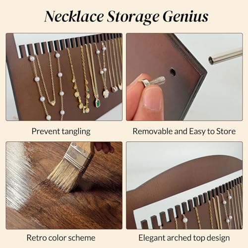 SCUNDA Wooden Jewelry Stand, Wooden Necklace Display Stand with 23 Slots, Real Wood Jewelry Organizer Board for Women, Portable Necklace Holder for Craft Fairs, Home, and Exhibitions, 11" x 7.9"