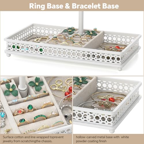 Meangood Jewelry Organizer Stand, 15.6" H Jewelry Tree Display Holder Stand for Bracelets Necklaces Earrings Rings, Gift for Women Girls (White) - color: White