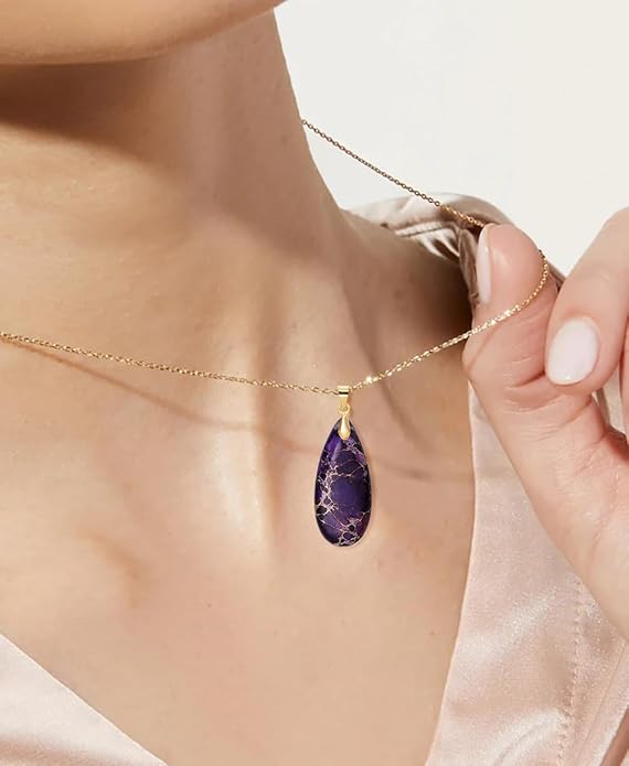 Stone Necklaces for Women Teardrop Gemstone Pendant Necklace Natural Stone Chain Necklaces