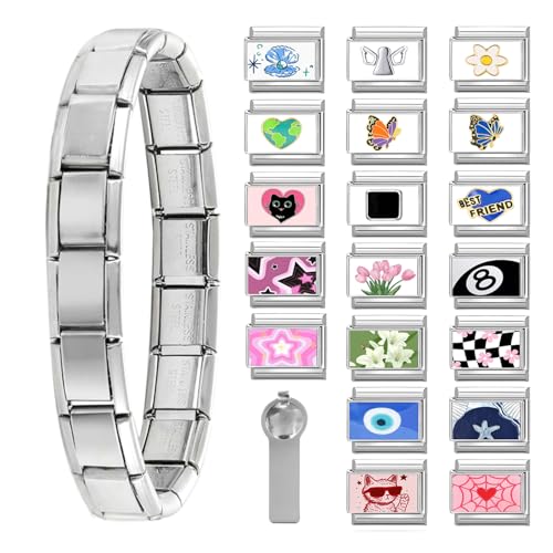 Italian Charms Bracelet Sets with 1Pcs Starter Brascelet 9Pcs Charms 9mm Italian Modular Charm Bracelet DIY Module Jewelry Gifts - color: B-Starter Bracelet Set-20Pcs
