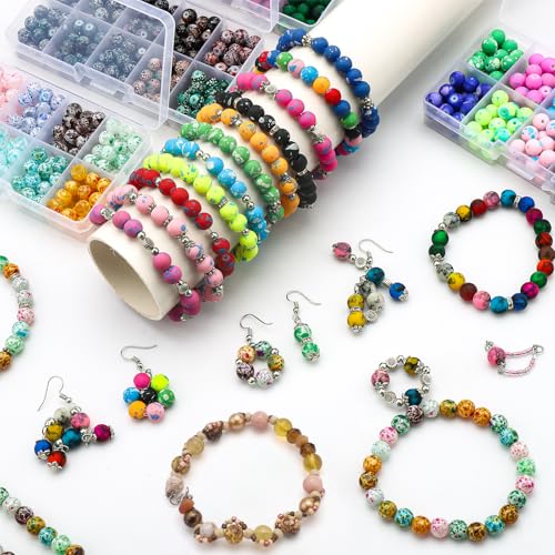 200pcs 8mm Crystal Beads for Jewelry Making Adults, 10 Colors Bracelet Beads Gypsy Polka Dot Round Glass Beads for DIY Bracelets Earrings Necklaces Crafts - color: Style 3