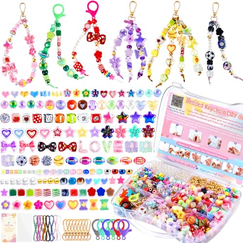 TOHONGADON 1501 Pcs DIY Bag Charm Kit, Colorful Keychain Making Kit,with Key Chain Hooks, Acrylic Balls Heart Star Flower Bow Letter Alphabet Beads, Gift Bags, Manual for Custom Keychains - color: 1501 Colorful Beads