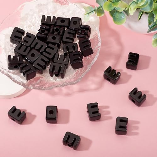 30Pcs Acrylic Letter Beads Letter E Chunky Vowel Large Hole Bead with Horizontal Hole Black Plastic 3D Initial Alphabet Beads for Key Chains Necklace DIY Craft Arts Projects - color: Black E