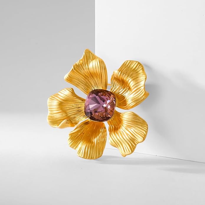Rhinestone Flower Brooch Austrian Crystal Flower Pin 18k Gold Plated Floral Brooch Lapel Pin Jewelry Mother's Day Birthday Gifts for Mom Wife