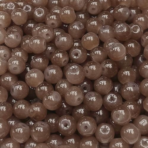 200PCS Glass Beads 8mm Glass Beads for Bracelets Necklaces Jewelry Making DIY Crafts (Coffee) - color: 6Coffee