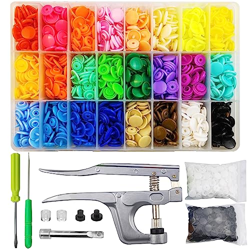 Plastic Snaps with Snap Pliers, 460 Sets 24-Colors Snap Buttons for Sewing, Snap Fasteners Kit for Sewing, Clothing, Crafting