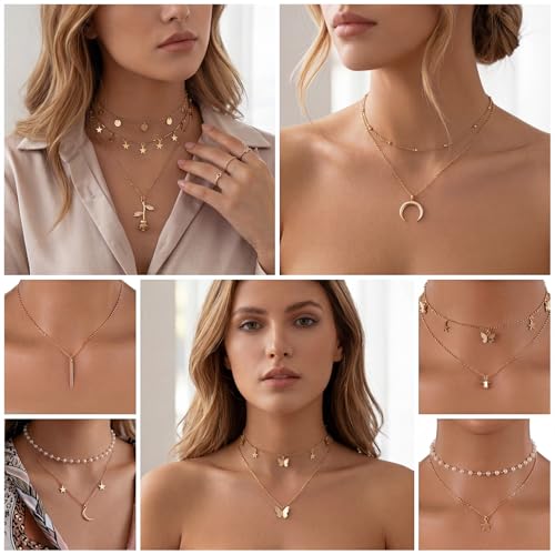 Kenning 30 Pcs Mother's Day Necklace Gifts Bulk Pendant Necklace Set for Women Gold Plated Acrylic Adjustable Clavicle Chain with Card - color: Gold, style: Classic Mixed Style