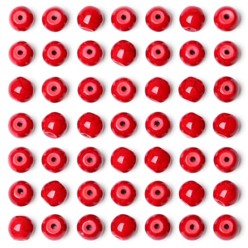 QINJIEJIE 100PCS Red Turquoise Beads 8mm Stone Beads Round Loose Gemstone Bead for Bracelet Beading Crystal Jewelry Making DIY Necklace Earrings 0.32" - color: Red Turquoise, size: 100PCS