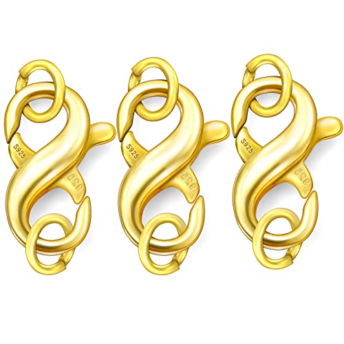 Dailyacc S925 Double Opening Lobster Clasp Sterling Silver and Gold Necklace Bracelet Extender Clasps and Closures for DIY Jewelry - color: Gold 3Pcs, size: 21mm × 11mm