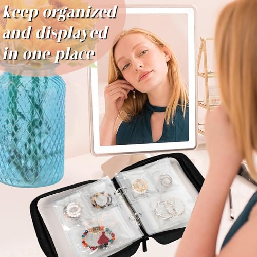 Travel Jewelry Organizer Case Transparent Jewelry Storage Book Binder Bag for Earrings, Rings, Necklace, Bracelet,Black - color: Black,Clear Window