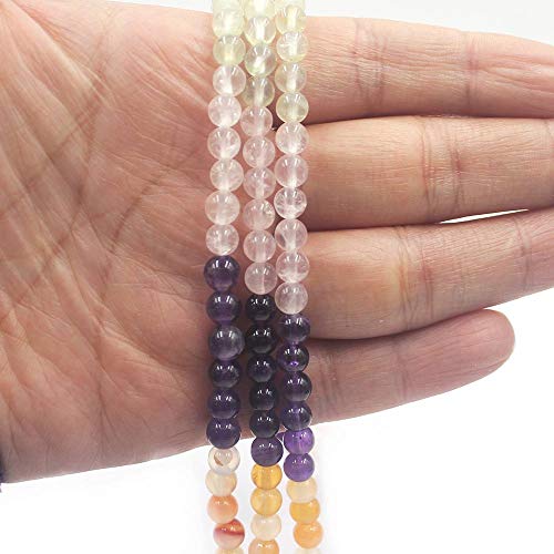 6 8 10 12mm Natural Mixed Carnelian Crystal Amethyst Rose Quartz Prehnite Round Jewelry Loose Gemstone Beads Strand 15" Natural Stone for Necklace Bracelet DIY Design - size: 6mm