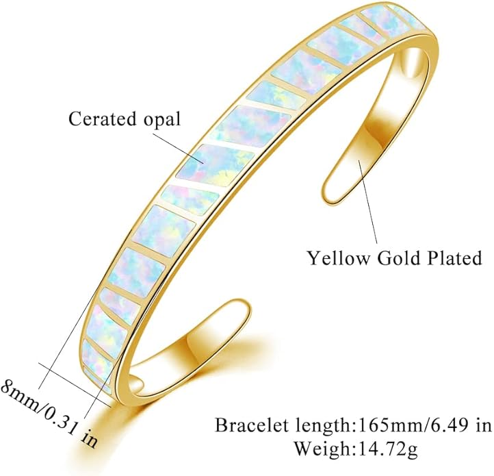 CiNily Womens Cuff Bracelet,Opal Bangle Bracelets Gold Plated Hypoallergenic Ladies Gemstone Open Cuff Bangle Bracelet