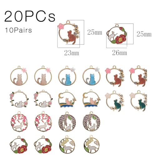Bulk Gold Enamel Charms for Jewelry Making, Colorful Metal Charms Pendant for Bracelet Necklace and Crafting - color: Cat on Wreath2 White