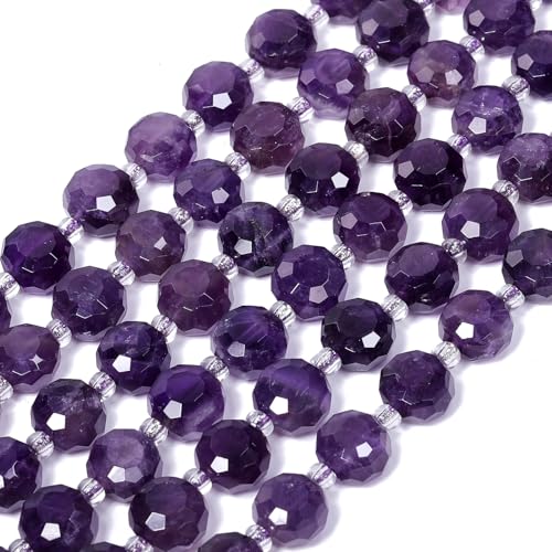 8×5mm Amethyst Natural Stone Beads for Jewelry Making About 35-40pcs 1 Strand 15" Drilled Flat Faceted Cabochon Gemstone Beads for Bracelets Necklace DIY Crafts - color: Amethyst