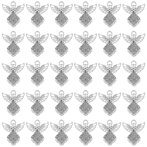 AUEAR, Antique Silver Angel Charms Pendants for DIY Jewelry Making Necklace Bracelet - color: Silver, size: 30 Pack