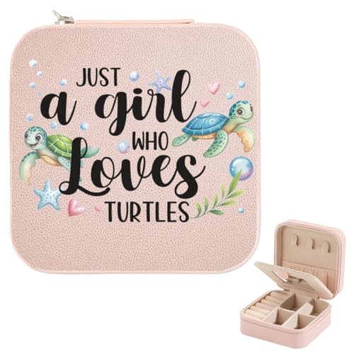 Sea Turtle Gifts for Women Girl Girls Birthday Gift Pink Portable Jewelry Case Travel Gifts for Turtle Lovers Christmas Gift Ideas Daughter Sister Bestie Friends Cute Small Jewelry Box - color: Just A Girl Who Loves Turtles