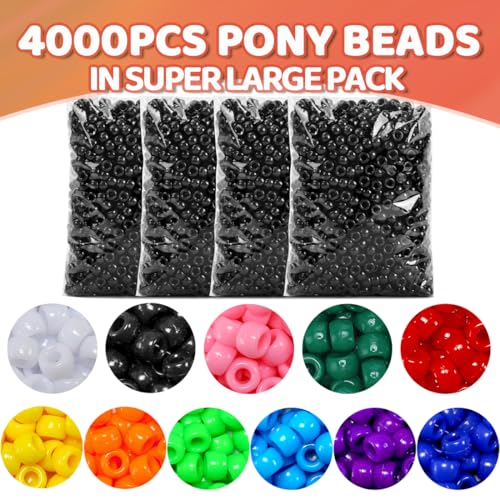 Praisebank 4000pcs Black Pony Beads, Barrel Shaped, Plastic, Loose Beads, Craft Beads, Hair Braids - color: Black