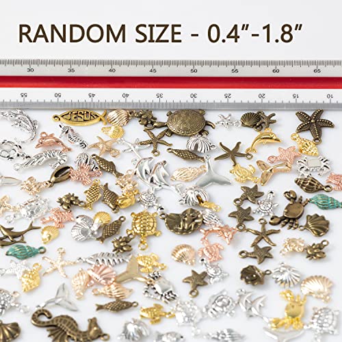 stino 100g Metal Pendant Charms for Jewelry Making, Bulk Silver & Gold Plated Charms for Braclet Necklace Crafts, Animal Plant Flower Pet and so on - color: Sea Life Silver & Gold
