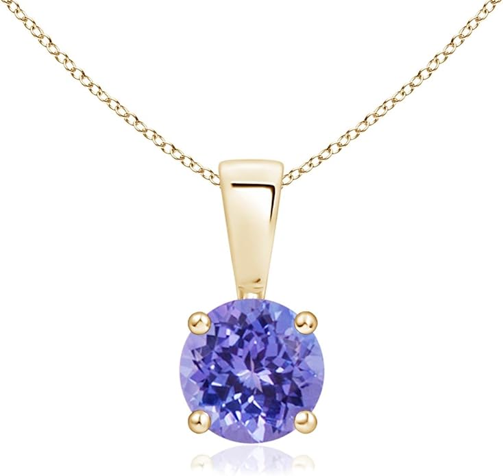 Angara Natural Tanzanite Solitaire Pendant for Women | Round Tanzanite Solitaire Pendant Necklace in 14K Solid Gold/Silver/Platinum With 18" Chain | December Birthday, Gemstone Jewelry Gift