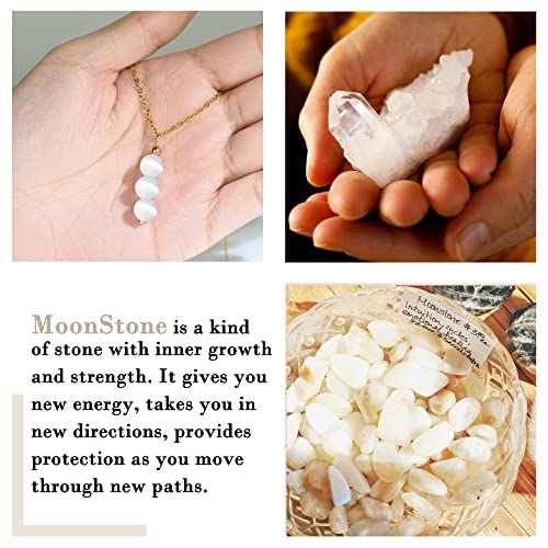 SmileBelle Crystal Necklace, Jade Necklace for Women as Anniversary Birthday Mothers Day Gifts for Women 14k Gold Black Tourmaline as Birthstone Jewelry for Girls Dainty Crystal Jewelry - color: White Moonstone