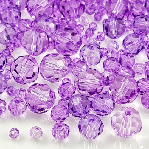 480pcs Crystal Glass Beads 3mm 4mm 6mm 8mm 10mm Round Faceted Glass Spacer Beads for Bracelets Necklace Earring DIY Jewelry Making Craft(Crystal Purple) - color: Crystal Purple