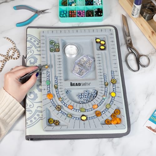 The Beadsmith Bead Folio – Basic Elements – 28” U Channel Bead Board with Lid and a Zippered Storage Case – Keep Your Designs, Beads & Tools Secure – Jewelry Making Supplies - size: 28" - U Channel Folio