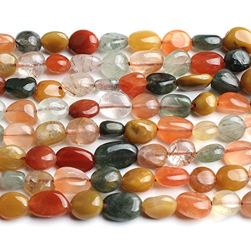 HAAMIIQII Natural Mixed Rutilated Quartz Pebble Stone 5-8mm Small Irregular Freeform Tumbled Loose Gemstone Beads for Jewelry Making Strand 15 Inch (45-50pcs) - color: Mixed Rutilated Quartz