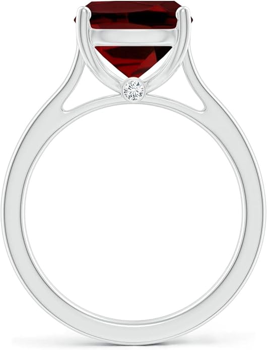Angara Cushion Garnet Solitaire Ring in Sterling Silver/14K Solid Gold/Platinum | Natural Garnet Solitaire Ring for Women | January Birthday, Anniversary, Gemstone Jewelry Gift