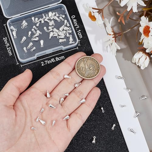 Beebeecraft 1 Box 80Pcs Teardrop Charms Dangle End Beads Extender Chain Drop Water Charms for Jewelry Making Findings - color: Silver, size: 6x3mm/8x4mm