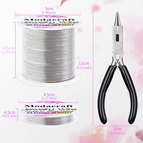 3Rolls 20/24 Gauge Silver Wire with 4 in 1 Jewelry Pliers, Modacraft Tarnish Resistant 20 Gauge Craft Wire 24 Gauge Jewelry Wire for Jewelry Making Supplies and Craft - color: Silver, size: 20/24 Gauge Set