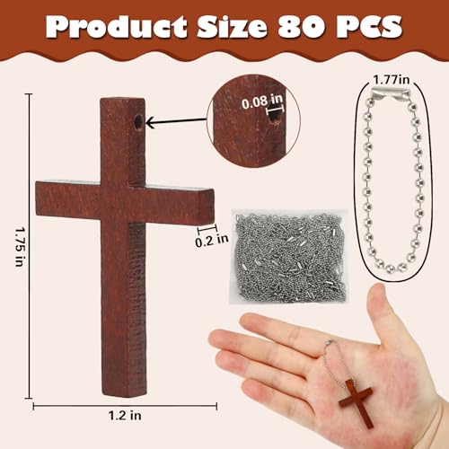 80 Pcs Mini Wooden Cross Fidgets Bulk, Small Christian Gifts for Women Kids Wood Pocket Crosses Charms for Religious Easter Eggs Fillers Church Praying Bible Stuff Anxiety Relief Crafts Keychains