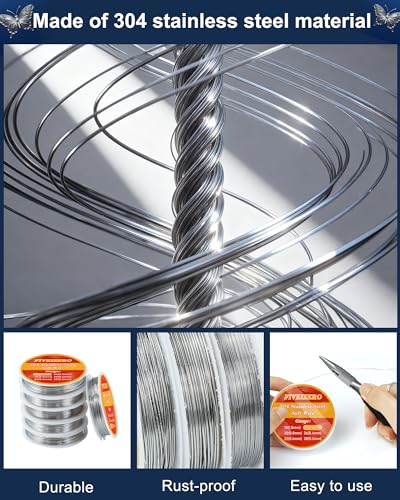 FIVEIZERO Stainless Steel Wire for Jewelry Making,Include 18/20/22/24/26/28 Gauge 304 Stainless Steel Beading Wire Thin Metal Craft Wire for Necklace,Bead Stringing,Jewelry,Mother's Day and Crafts - size: mix Gauge