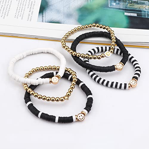 JIASHUYEYE Preppy Bracelets for Teen Girls - Stackable Boho Surfer Friendship Bracelets Set for Little Girls & Women - style: White Black