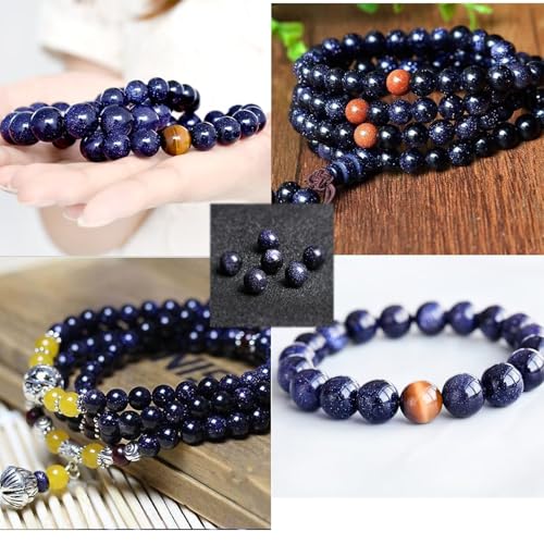 Natural Blue Stars Shine Stone Gemstone Round Crystal Energy Jade Beads Stone Beads for Jewelry Making DIY Bracelet Necklace Jewelry Making 1 Strand 15.5inch 4MM - color: Blue stars shine stone, size: 4MM