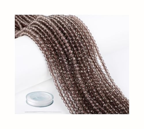 AD Beads Natural Gemstone Diamond-Cut Micro-Faceted 4mm Small Round DIY Necklace Bracelet Jewelry Making Beads (Smoky Quartz) - color: Smoky Quartz
