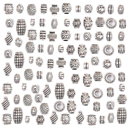stino Metal Spacer Beads for Jewelry Making, Silver Bracelet Earrings Necklace Findings & Supplies 512 (Barrel (70Pcs)) - color: Barrel (70Pcs)