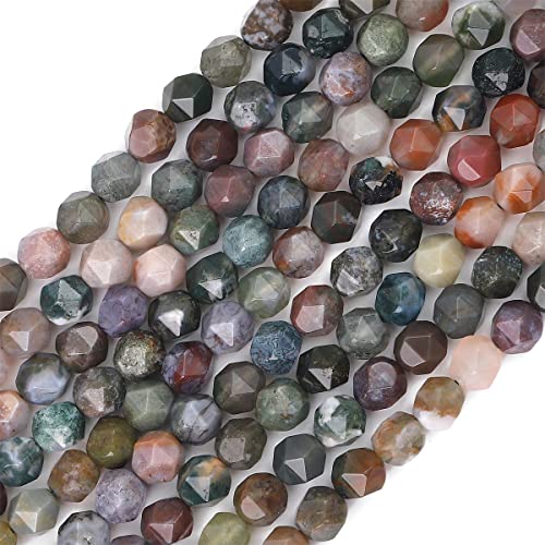 BEADIA Faceted Natural Indian Agate Stone Round Beads 8mm 36cm/Strand for Jewelry Making - color: Indian Agate, size: 8mm